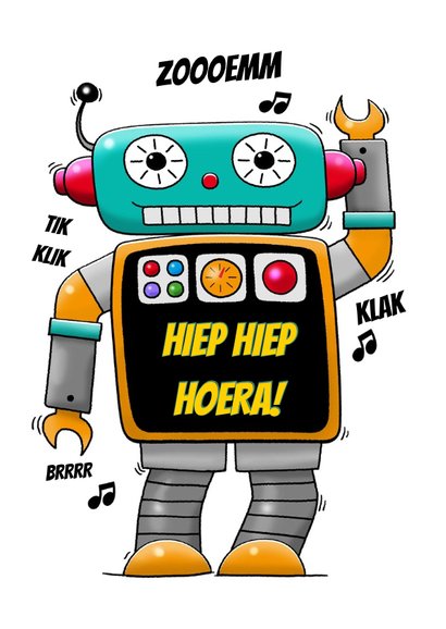 Leuke verjaardagskaart robotje met scherm op buik 2