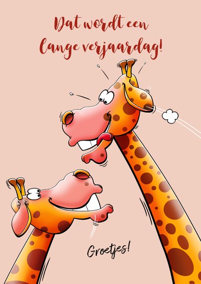 Leuke verjaardagskaart voor een vrouw met grappige giraffen 3