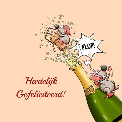 Leuke verjaardagskaart voor vrouw met muizen en champagne 3