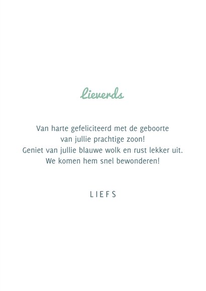 Lichtblauwe geboorte felicitatiekaart met typografie tekst 3