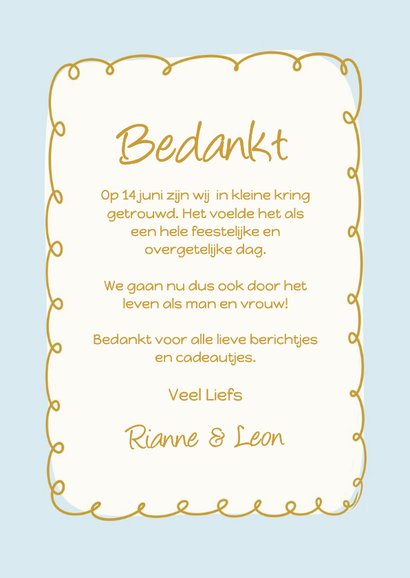 Lichtblauwe trouwkaart wij zijn getrouwd met ringen 3