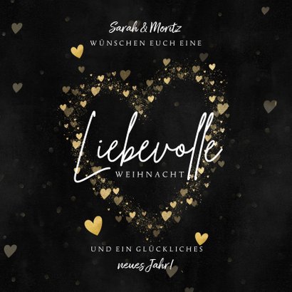 Liebevolle Weihnachtskarte mit goldenen Herzen | Kaartje2go