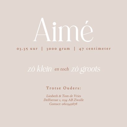 Lief beige geboortekaartje met duifjes en koperen bloemen 3