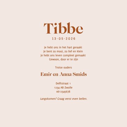 Lief beige geboortekaartje met teckeltje 3