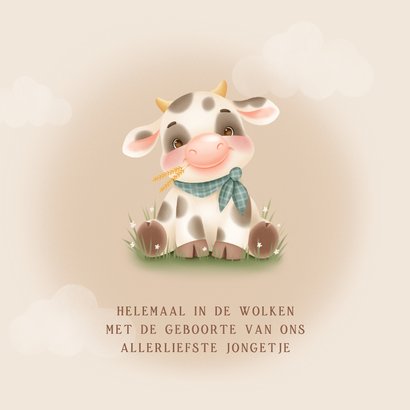 Lief boerderij geboortekaartje met koe wolkjes in gras 2