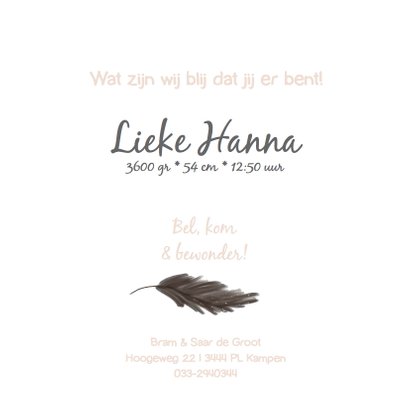 Lief Bohemian geboortekaartje met veertjes 3