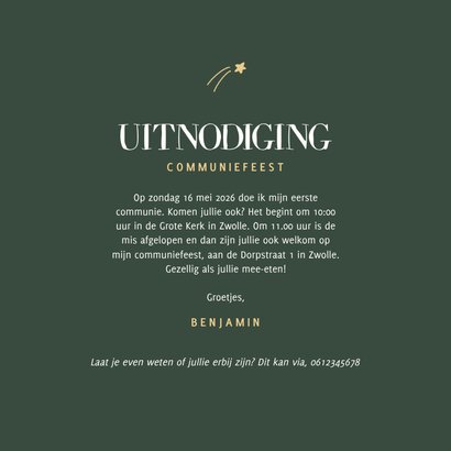 Lief communiekaartje met vredesduifje en sterretjes groen 3