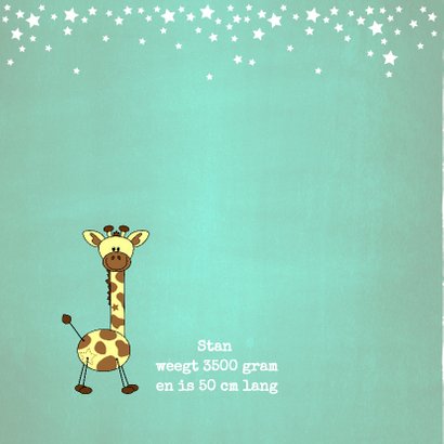 Lief en stoer blauw groen geboortekaartje girafje 2