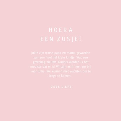 Lief felicitatiekaartje babyzwaantjes voor een zusje 3