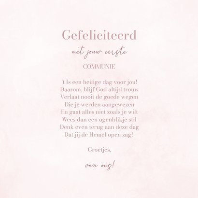 Lief felicitatiekaartje communie met roze strik waterverf 3