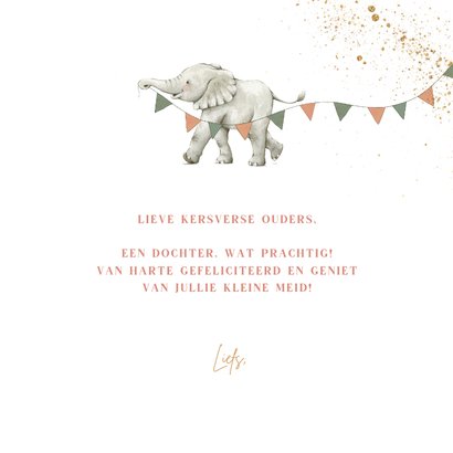 Lief felicitatiekaartje geboorte meisje met olifantje 3