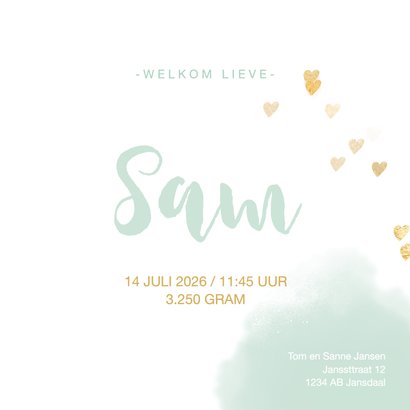 Lief geboortekaart watercolor hartjes 3