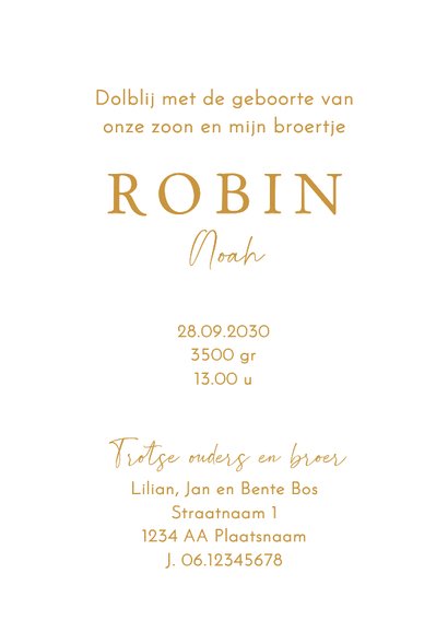 Lief geboortekaartje baby met mutsje – goudfolie 3