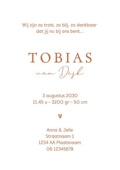 Lief geboortekaartje baby slapend op de buik - koperfolie 3