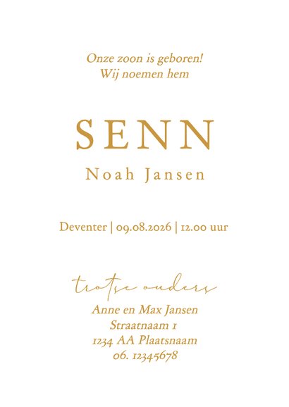 Lief geboortekaartje baby slapend op handje – goudfolie 3