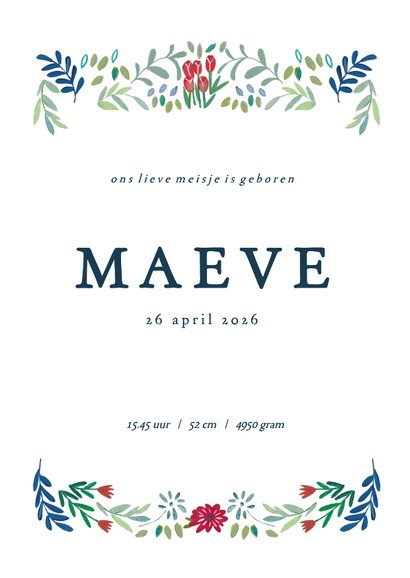 Lief geboortekaartje bloemen rand en konijn 3