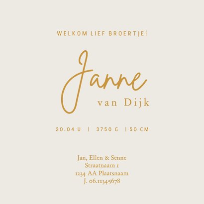 Lief geboortekaartje broer kust broertje –goudfolie 3
