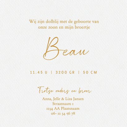 Lief geboortekaartje broer kust zusje/broertje goudfolie 3