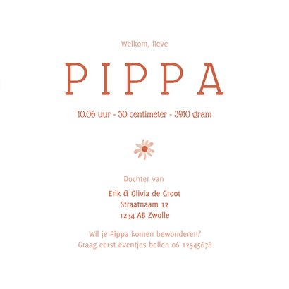 Lief geboortekaartje eekhoorn met roze bloem 3