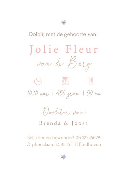 Lief geboortekaartje illustratie konijntje met bloemenkrans 3