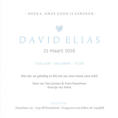 Lief geboortekaartje jongen met blauwe baby voetjes 3