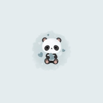 Lief geboortekaartje jongen met panda, hartjes en waterverf Achterkant
