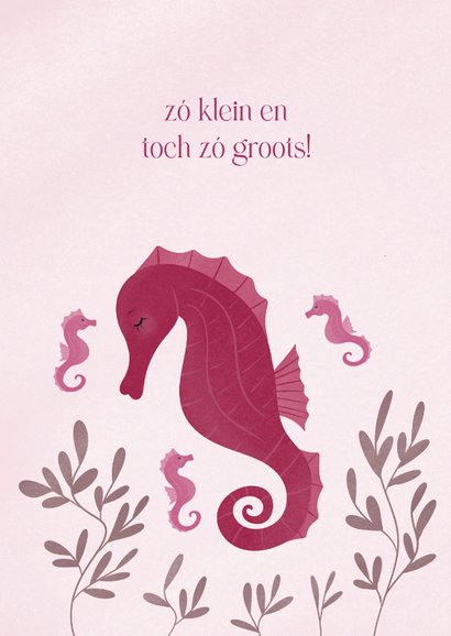 Lief geboortekaartje meerling met zeepaardjes roze 2