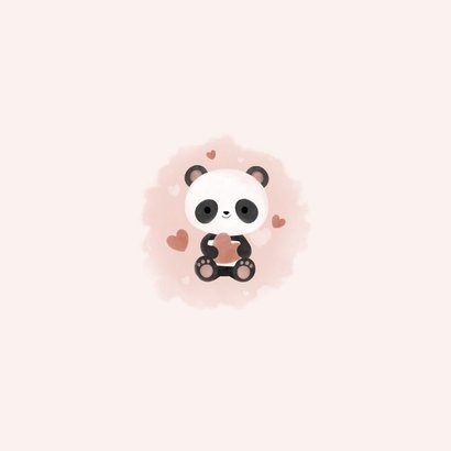 Lief geboortekaartje meisje met panda, hartjes en waterverf Achterkant