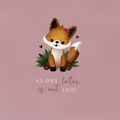 Lief geboortekaartje meisje met vos illustratie en vlinder 2