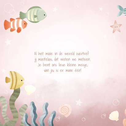 Lief geboortekaartje meisje oceaan met visjes en plantjes 2