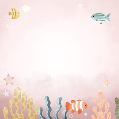 Lief geboortekaartje meisje oceaan met visjes en plantjes Achterkant