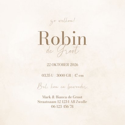 Lief geboortekaartje met beige strik waterverf 3