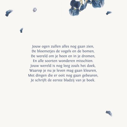 Lief geboortekaartje met blauwe jasmijn bloemen 2