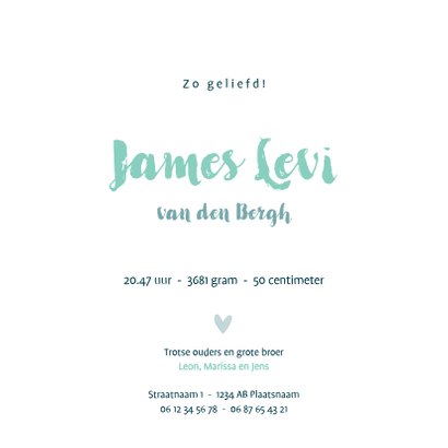 Lief geboortekaartje met blauwe waterverf regenboog 3