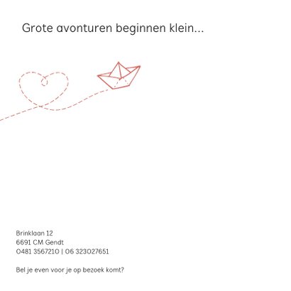 Lief geboortekaartje met een papieren bootje 2