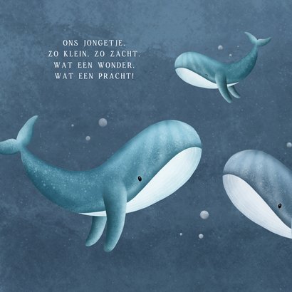 Lief geboortekaartje met een waterverf walvis illustratie 2