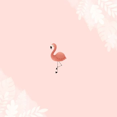 Lief geboortekaartje met flamingo, jungle en waterverf Achterkant