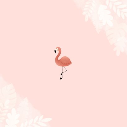 Lief geboortekaartje met flamingo, jungle en waterverf Achterkant