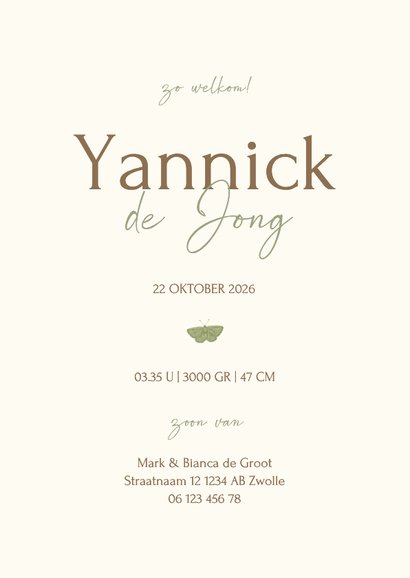 Lief geboortekaartje met foto, dieren en plantjes 3