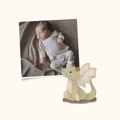 Lief geboortekaartje met illustratie groen draakje 2