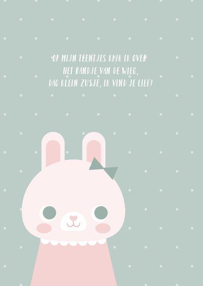 Lief geboortekaartje met konijn en stipjes meisje 2