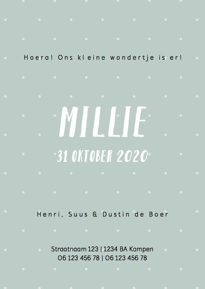 Lief geboortekaartje met konijn en stipjes meisje 3