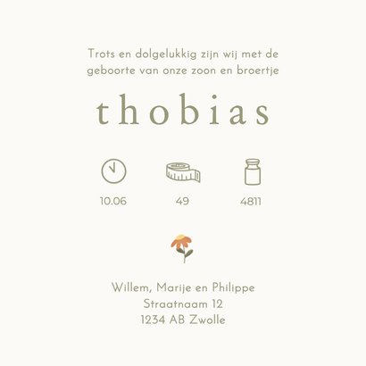 Lief geboortekaartje met laarsjes en bloemetjes broertje 3