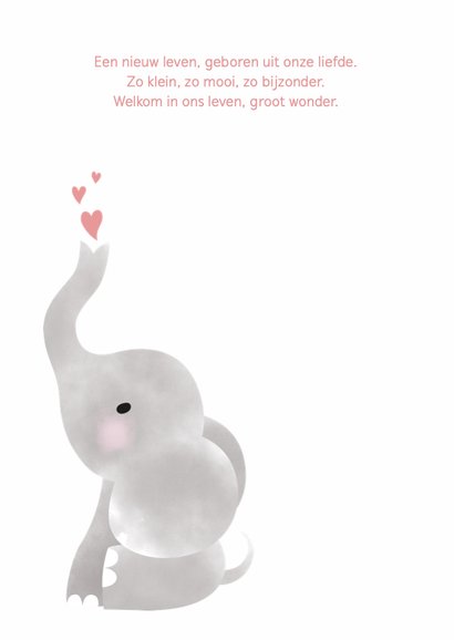 Lief geboortekaartje met olifantje, waterverf en hartjes 2
