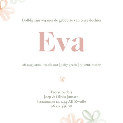 Lief geboortekaartje met patroon van gekleurde bloemetjes 3