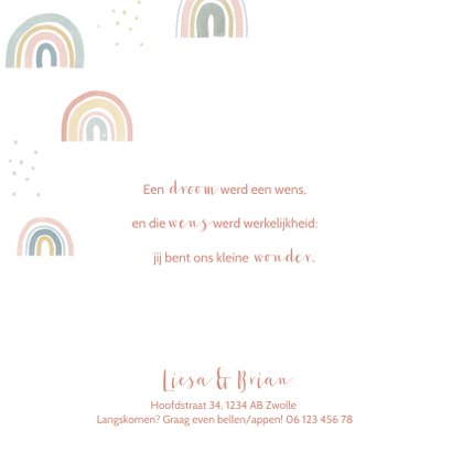 Lief geboortekaartje met regenboogjes en stipjes 2