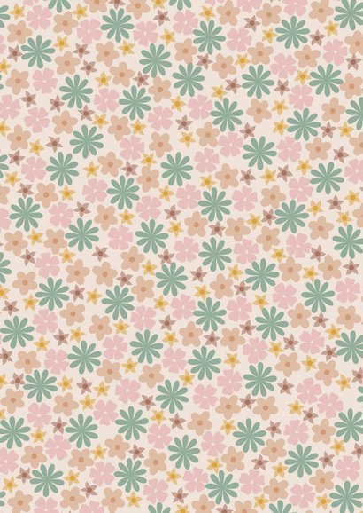 Lief geboortekaartje met schattige bloemetjes Achterkant