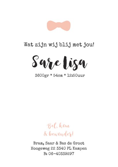 Lief geboortekaartje met strikje en confetti 3