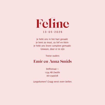 Lief geboortekaartje met teckel hondje in roze 3