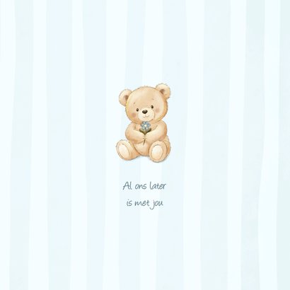 Lief geboortekaartje met teddybeer en blauwe strepen 2